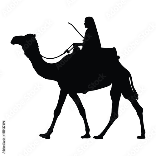 Woman camel riding vector silhouette