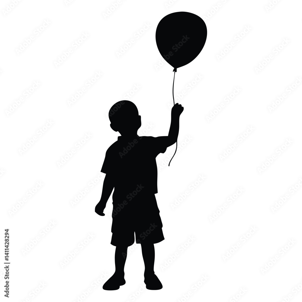 Kid with balloon vector silhouette