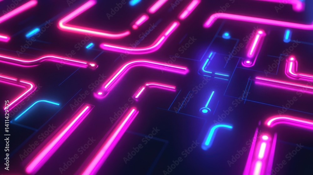 Neural network design of glowing paths and electric pulses symbolizing AI and machine learning Neural network design of glowing paths and electric pulses symbolizing AI and machine learning