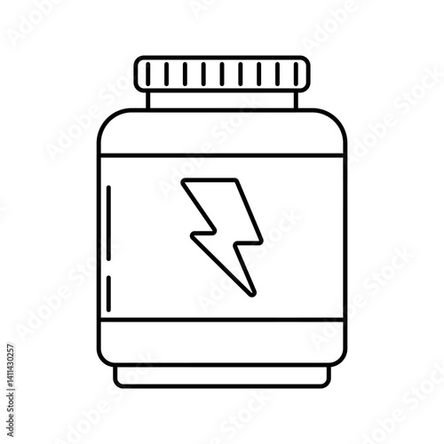 Protein Jar Outline style jar with energy icon symbolizing fitness supplements great for gym posters and health promotions