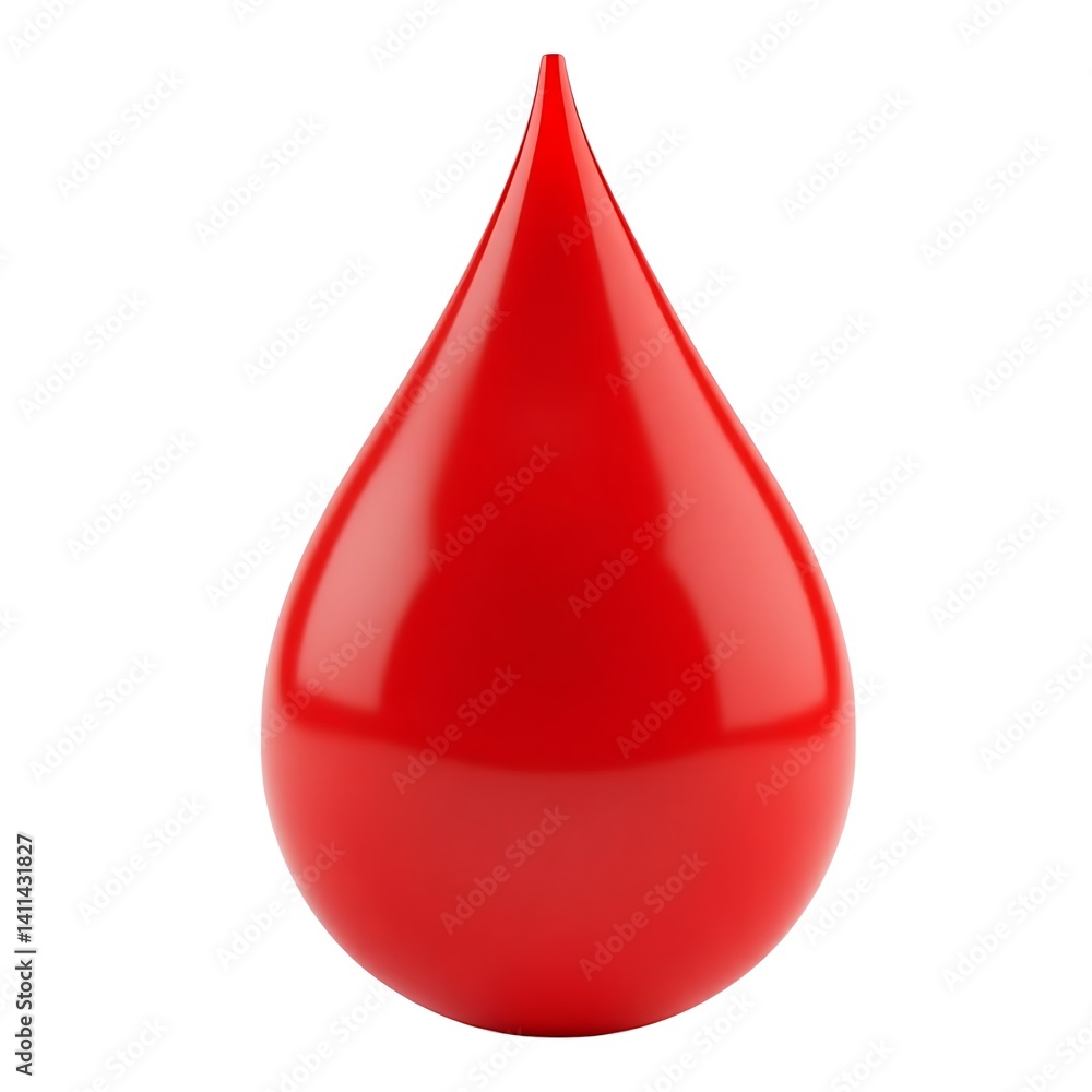 Fototapeta premium 3D red blood drop icon plastic shiny white background