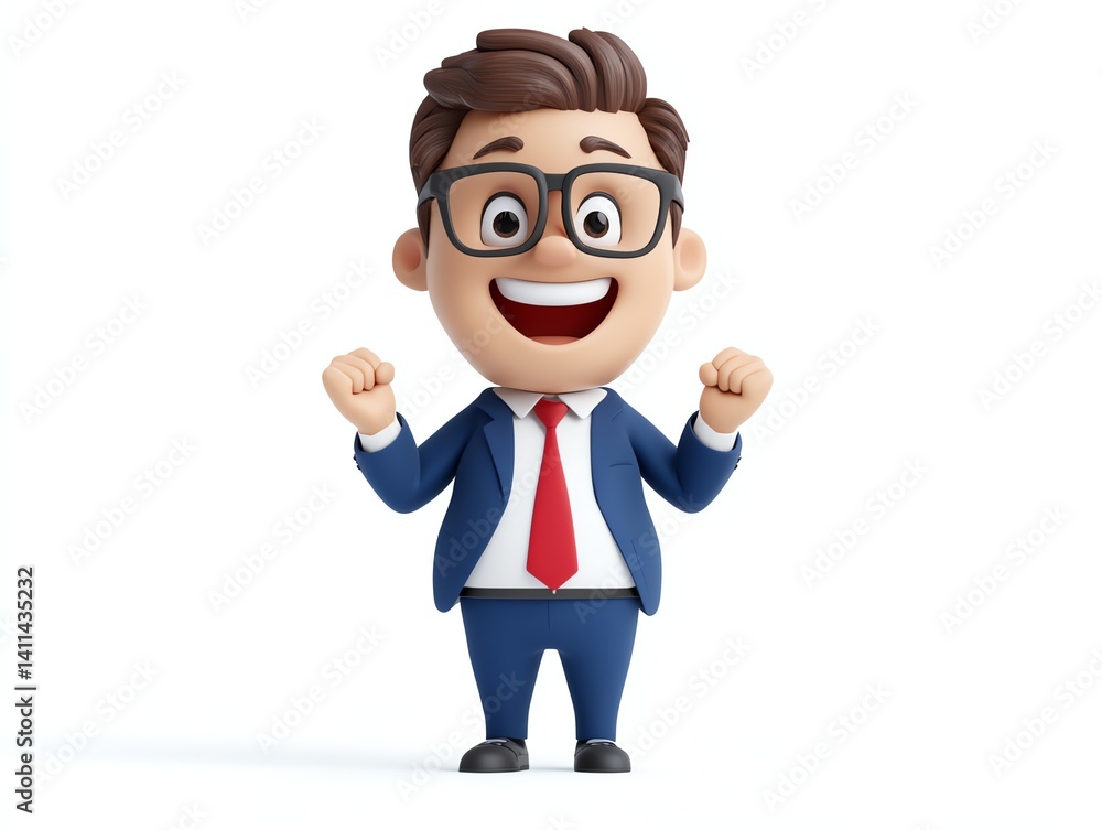 Animated business coach character isolated on white background with enthusiastic pose, 3D illustration Animated business coach character isolated on white background with enthusiastic pose, 3D illustration