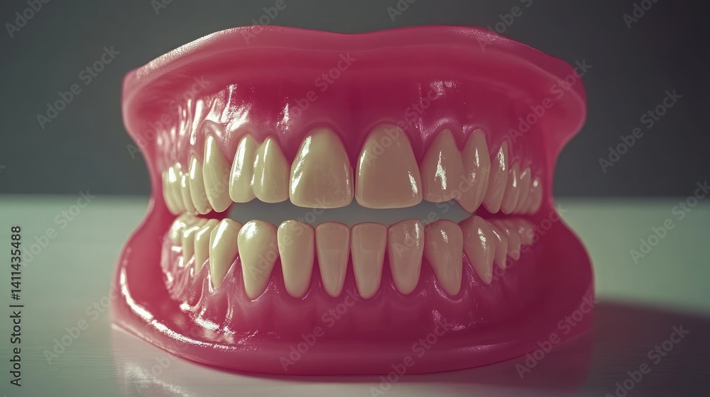 Obraz premium Precise dental prosthesis showing lifelike gum texture and shading placed on flat sterile tray