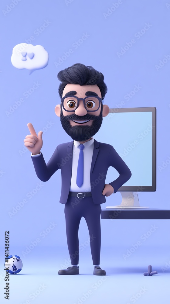 Business mentor cartoon giving virtual highfive on digital screen, remote coaching vibe, 3D illustration Business mentor cartoon giving virtual highfive on digital screen, remote coaching vibe, 3D illustration