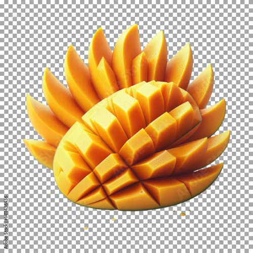 Whole Mango and Sliced Cubes on transparent background, png, psd
