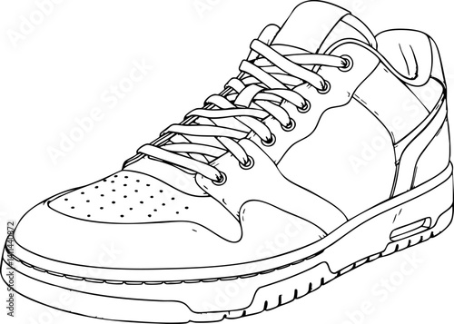 Sneaker Drawing Line Art Style Isolated on White