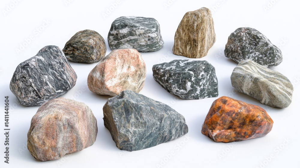 Collection of Various Rocks and Stones on White Background Collection of Various Rocks and Stones on White Background