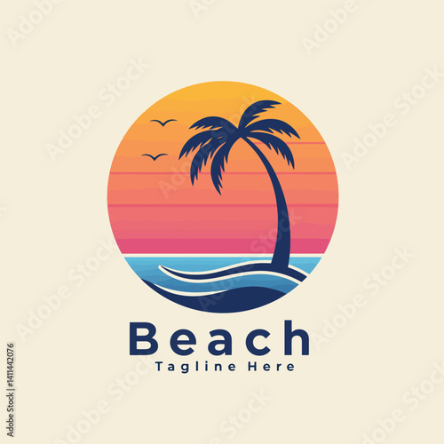 Wallpaper Mural Palm Tree on Tropical Beach at Sunset with Birds Torontodigital.ca