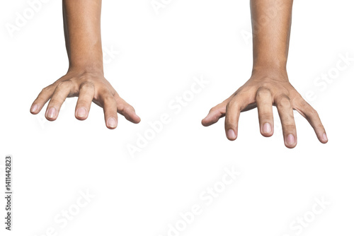 Konstfotografi male puppeteer's hand gesture isolated on white background