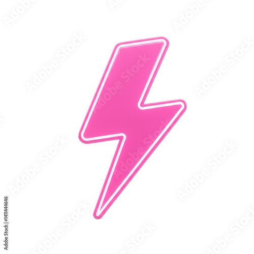 Trendy Pink Neon Lightning Bolt Graphic on transparent background, PNG.