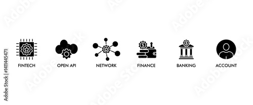 OPEN BANKING banner web icon vector illustration concept for financial technology with an icon of the fintech, coding, open API, finance, banking, third party developer, and account