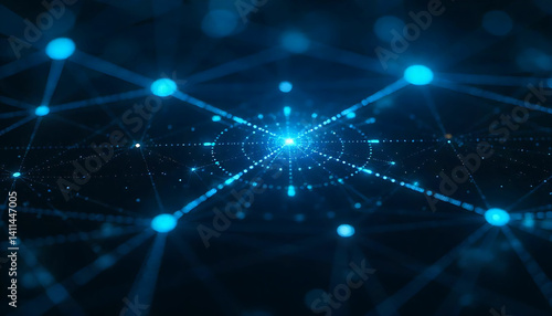 Abstract blue network with glowing nodes and connecting lines on a dark background design element