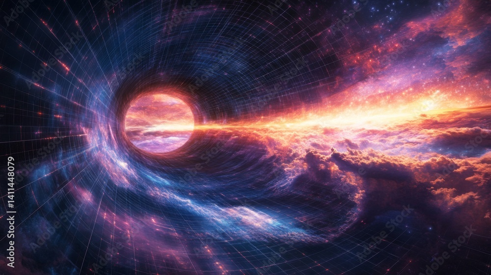 Obraz premium Cosmic Wormhole Through Vibrant Nebula