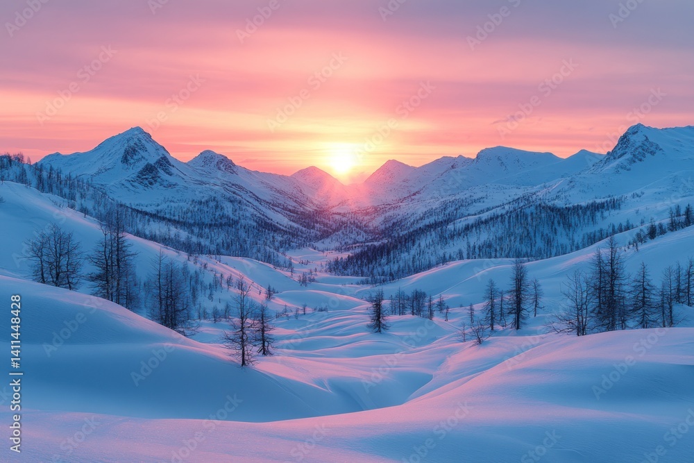 Obraz premium Majestic winter sunrise over snow-capped peaks