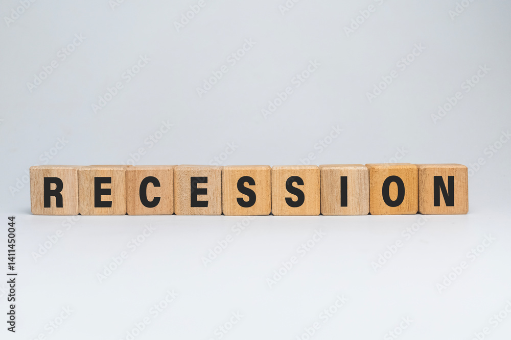 recession word text on wooden blocks isolated on white background recession word text on wooden blocks isolated on white background