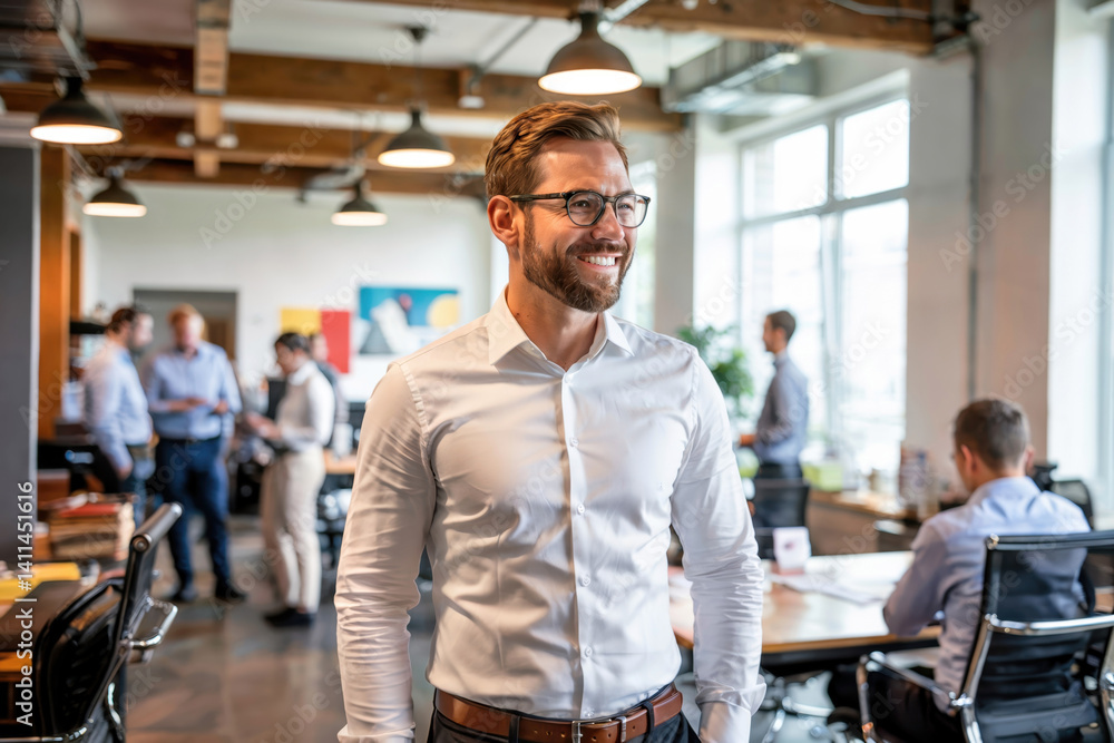 Professional office environment with smiling man Professional office environment with smiling man