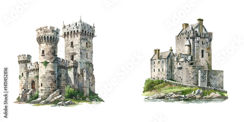 irish castle watercolor vector illustration