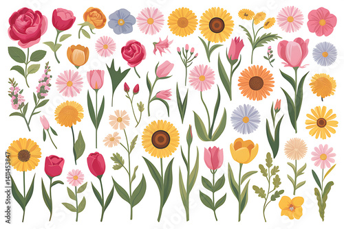 Wallpaper Mural Collection of flowers in various colors and sizes Torontodigital.ca