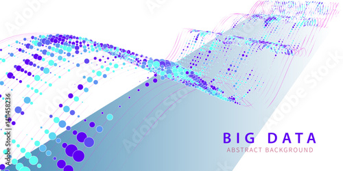 Dots big data on curve way flow quantum computing. Futuristic digital data stream on white. Technology transmission information in waves grid cyberspace.
