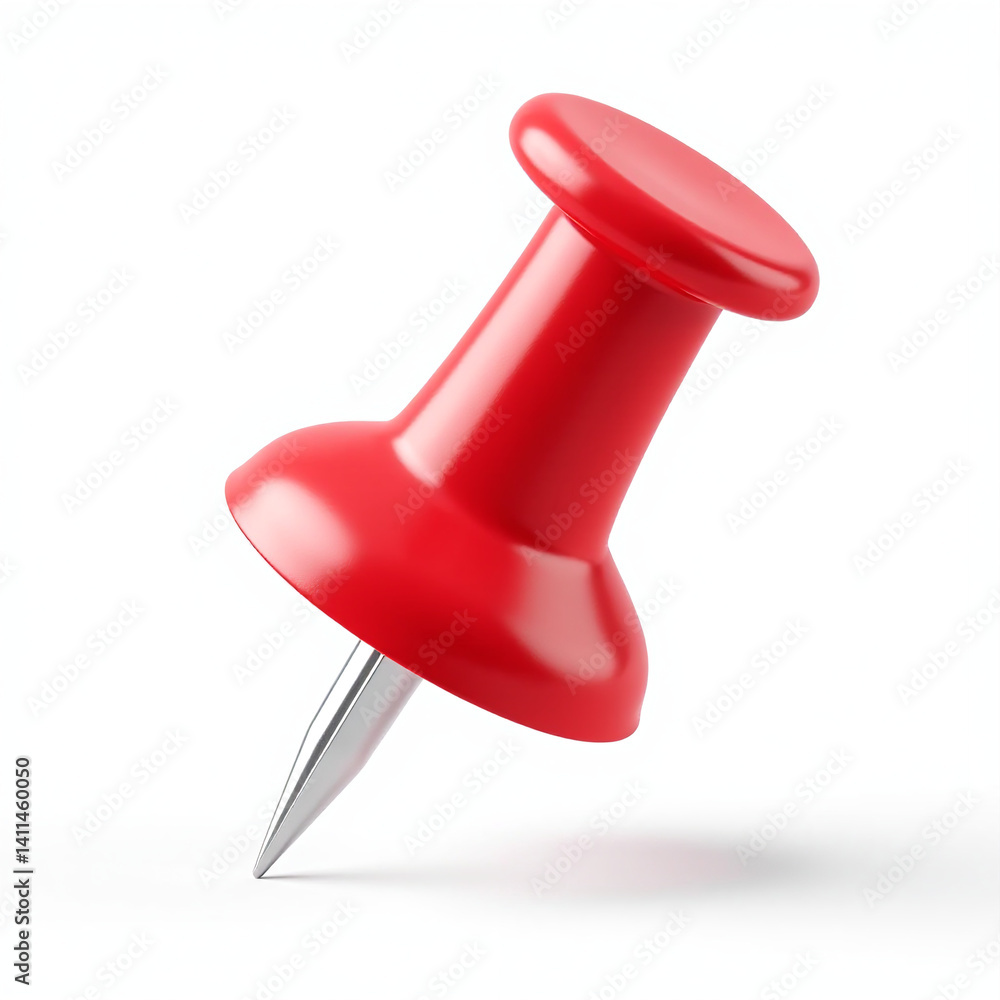 Red 3D pushpin isolated with cutout shadow on transparent background, for digital planner and office design Red 3D pushpin isolated with cutout shadow on transparent background, for digital planner and office design