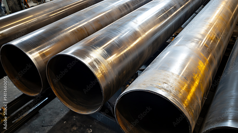 Naklejka premium A construction worker welding steel pipes in a workshop. Featuring precision and craftsmanship