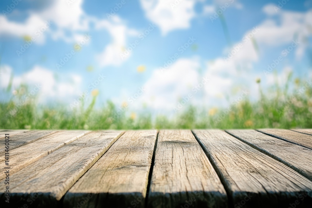 Wooden table in a meadow Wooden table in a meadow