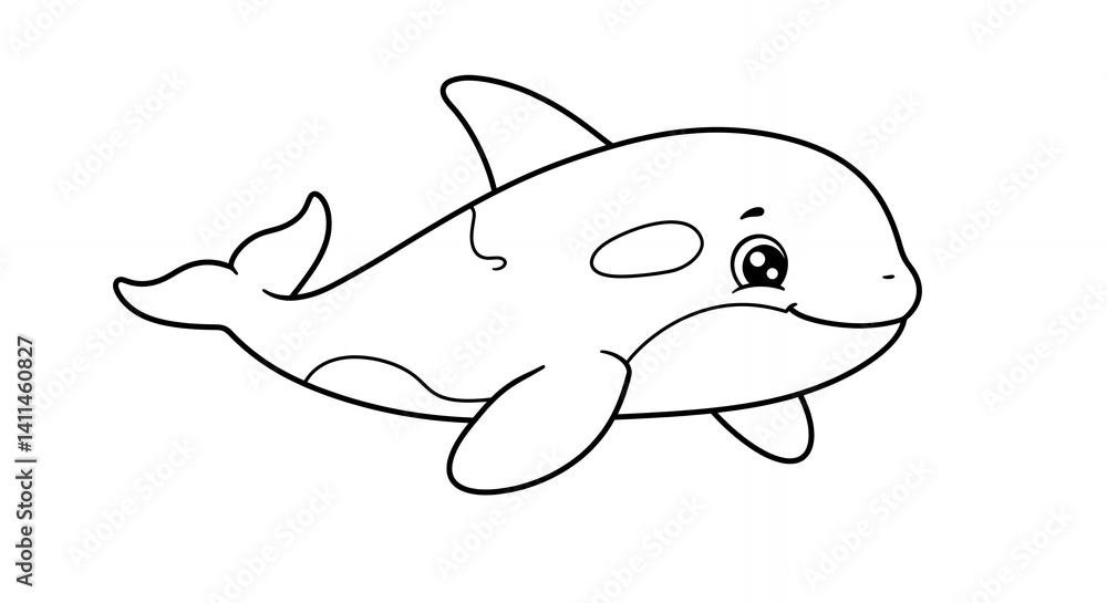 Fototapeta premium Black and white cute orca coloring page