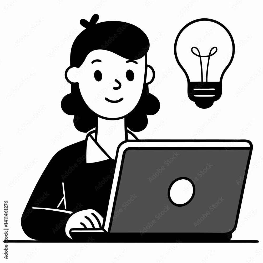 Woman Working on Laptop, Generating Creative Ideas and Solutions Woman Working on Laptop, Generating Creative Ideas and Solutions