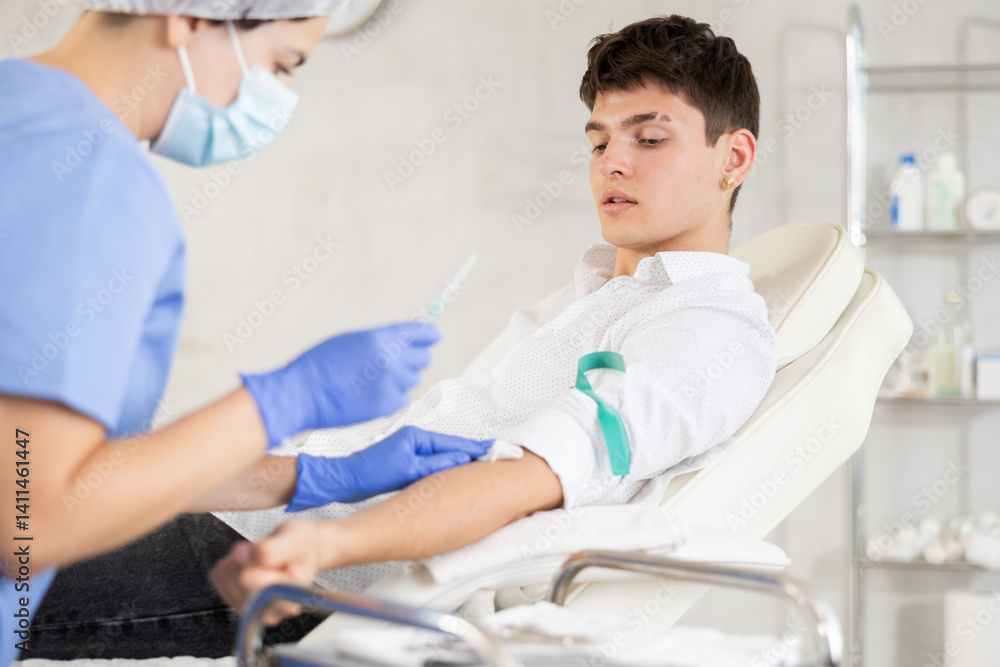 Anesthesiology procedure in the office of a doctor in a cosmetology clinic Anesthesiology procedure in the office of a doctor in a cosmetology clinic