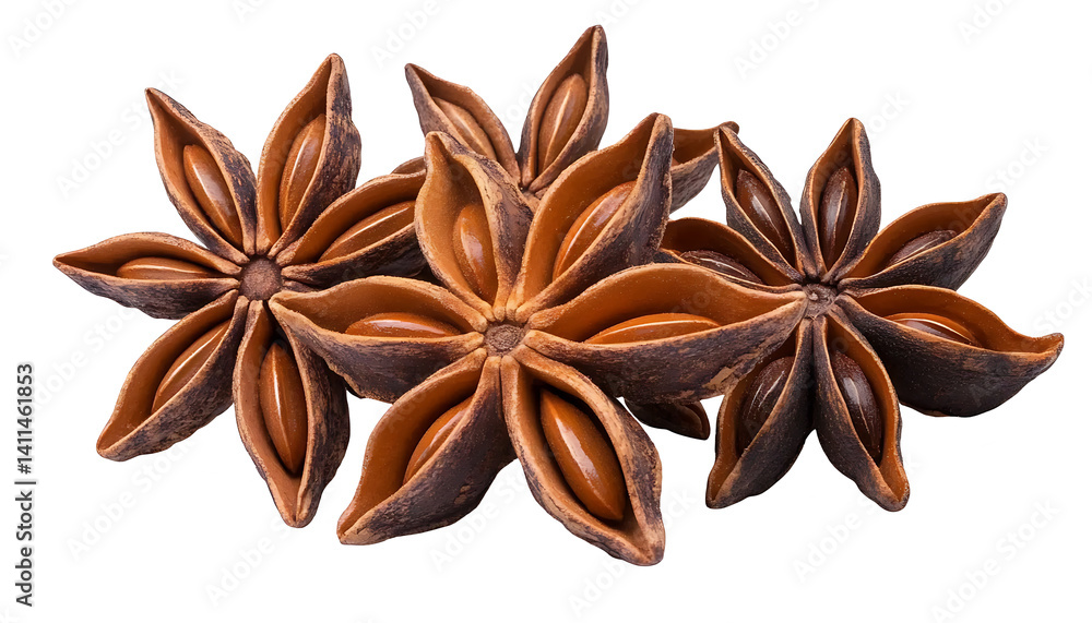 Aromatic Star Anise Spice Pods Isolated on transparent background , png , cutout for Culinary and Herbal Uses Aromatic Star Anise Spice Pods Isolated on transparent background , png , cutout for Culinary and Herbal Uses