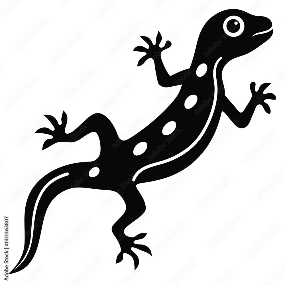 Naklejka premium A vector silhouette of a gecko climbing a wall, its toes gripping
