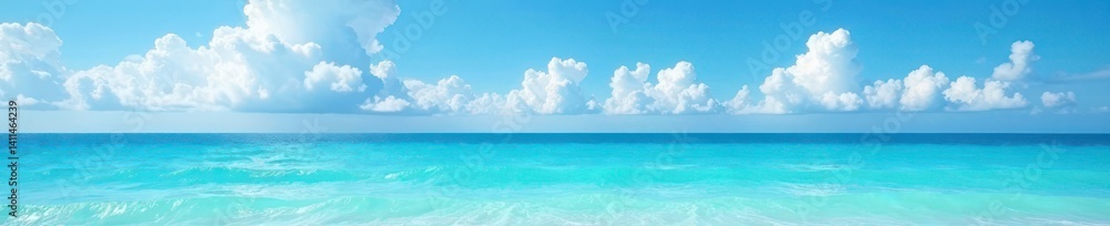 Azure sea under a bright summer sky, wispy clouds drift lazily , horizon, vector, scene Azure sea under a bright summer sky, wispy clouds drift lazily , horizon, vector, scene