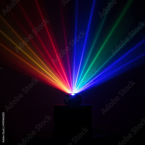 Obraz na płótnie dark background, projector beam, prismatic colors, vivid light dispersion, optical refraction, RGB light, rgb spectrum light of projector, Colorful light projection, rainbow spectrum w salonie