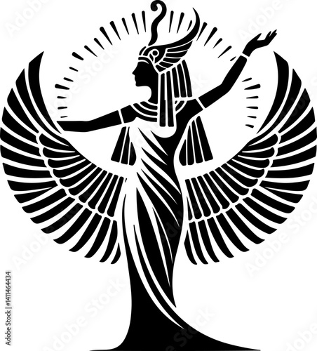 sketch vector illustration silhouette design icon logo symbol mascot painting god goddess mythology classic vintage beauty queen ancient egypt  
