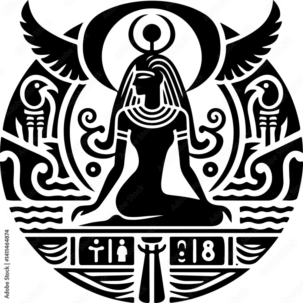 Obraz premium sketch vector illustration silhouette design icon logo symbol mascot god goddess mythology classic vintage beauty queen ancient egypt desert 