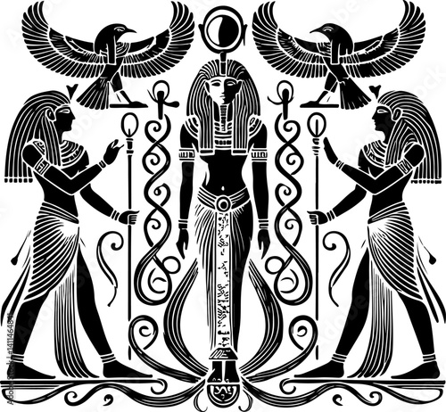 sketch vector illustration silhouette design icon logo symbol mascot painting god goddess mythology classic vintage ancient egypt  