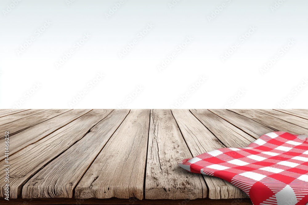 Rustic wooden table with checkered tablecloth