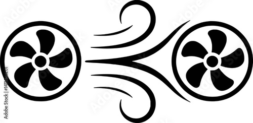 Two Fans Blowing Air Represented With Simple Monochrome Lines And Shapes