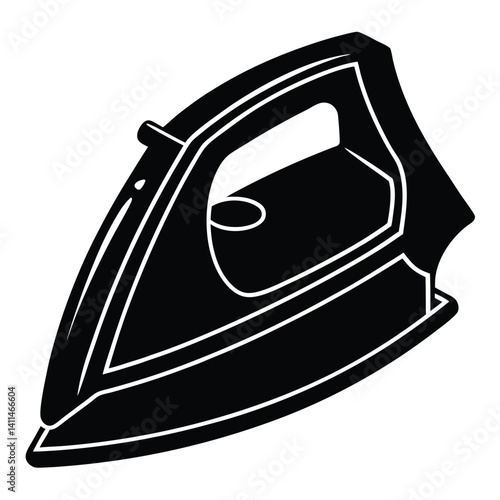 Black and White Iron Illustration: Clothes Ironing Appliance Vector Graphic for Laundry, Household Chores, and Garment Care Designs