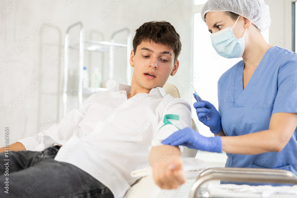 Anesthesiology procedure in the office of a doctor in a cosmetology clinic Anesthesiology procedure in the office of a doctor in a cosmetology clinic