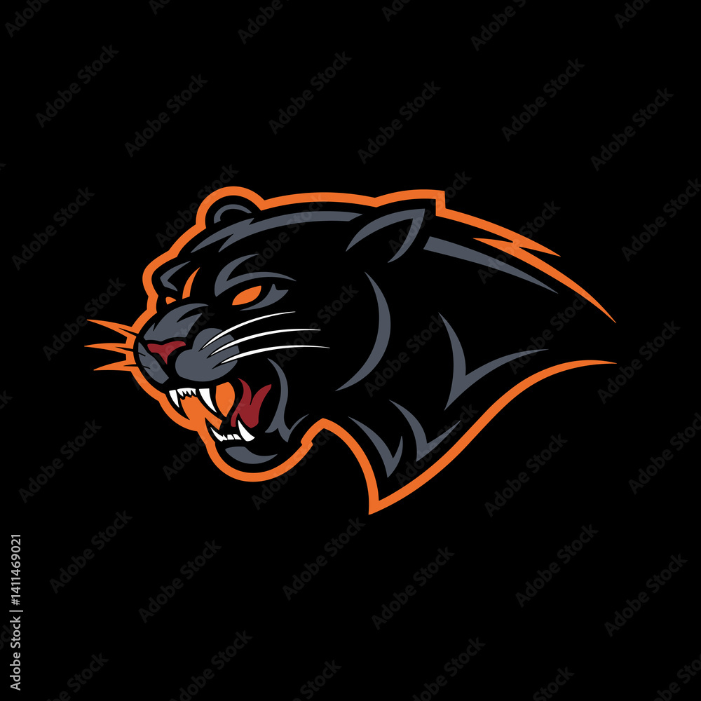 Obraz premium Aggressive Black Panther or Big Cat Profile Esport Mascot Logo Illustration
