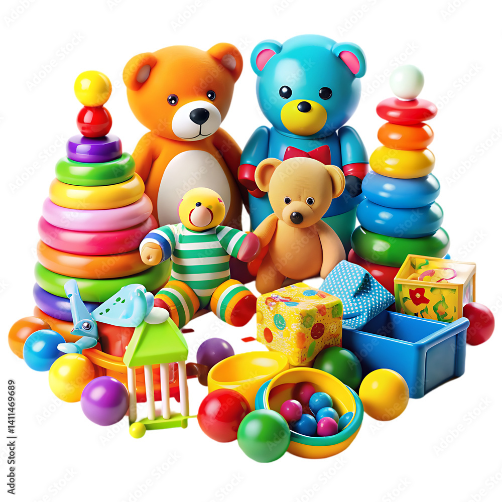 Colorful Baby Toys: Stacking Rings, Teddy Bears, and Play Balls Colorful Baby Toys: Stacking Rings, Teddy Bears, and Play Balls