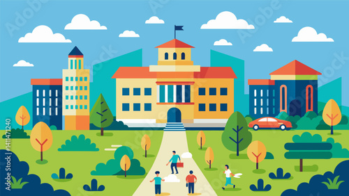 A university campus uses data on student behavior and foot traffic to design a campus layout that reduces congestion and promotes a more efficient use of resources.. Vector illustration