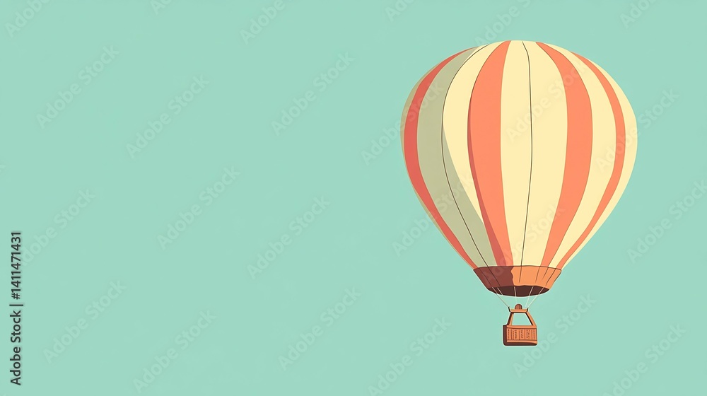 Fototapeta premium Striped Hot Air Balloon Against Blue suitable for editorial use
