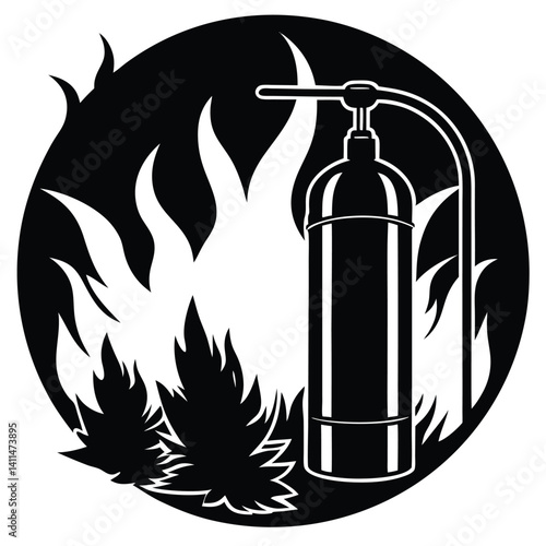 Fire Extinguisher Icon Vector Illustration: Black and White Safety Symbol for Fire Prevention and Emergency Response Graphics
