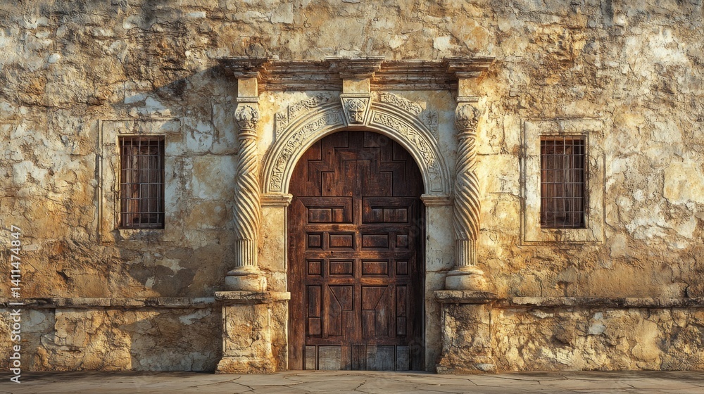 Aged Stone Building with Antique Wooden Door Aged Stone Building with Antique Wooden Door