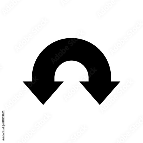 Semicircular rounded double ended arrow. Dual semi circle arrow with curved base. Vector illustration.