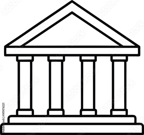 Bank Building Outline Icon Line Art Drawing Vector | Finance, Money & Institution Symbol
