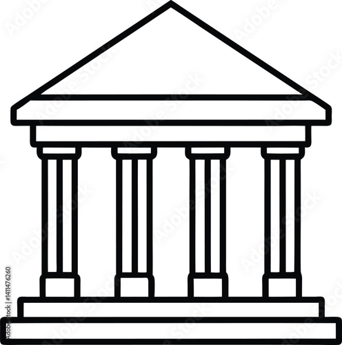 Bank Building Outline Icon Line Art Drawing Vector | Finance, Money & Institution Symbol