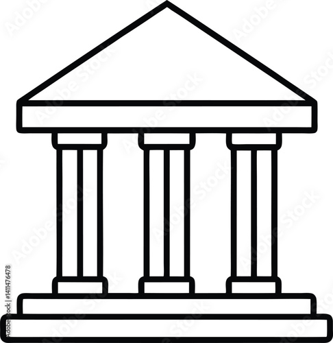 Bank Building Outline Icon Line Art Drawing Vector | Finance, Money & Institution Symbol